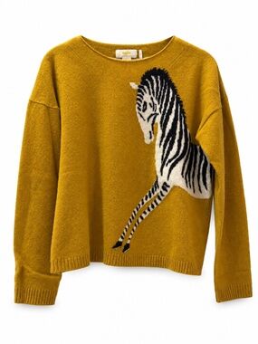 Maeve Anthropologie Cashmere Zebra Intarsia Sweater Mustard XS/S